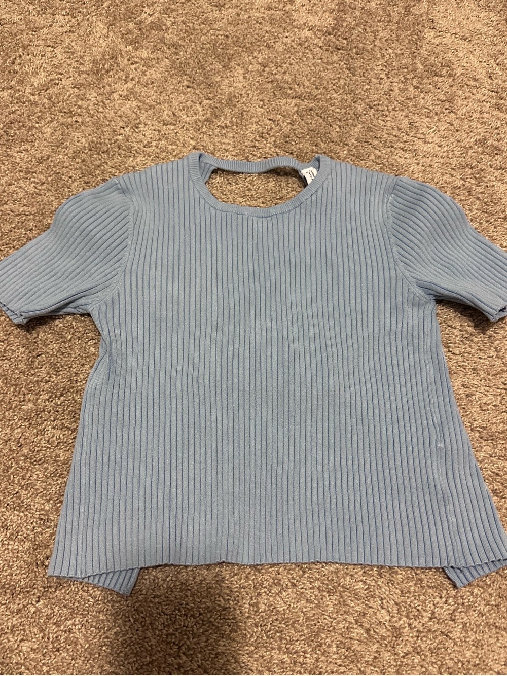 CUTEST Zara open back Ribbed Short-Sleeve Knit Top - Light Blue